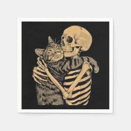 Skeleton Hugging Cat – Cute Gothic Cat Lover Gift Serviette