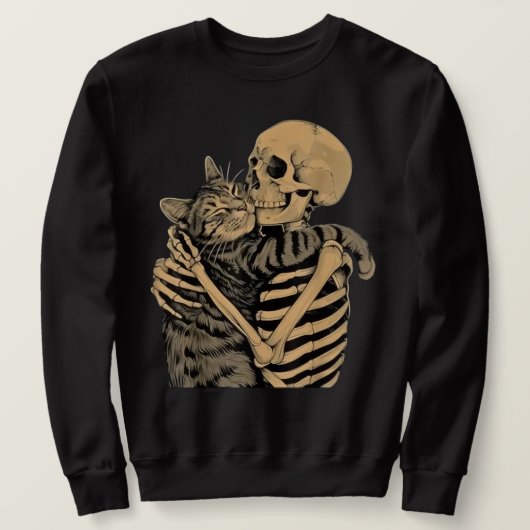 Skeleton Hugging Cat – Cute Gothic Cat Lover Gift Sweatshirt (Design vorne)