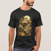 Skeleton Hugging Cat Floral Halloween Creepy Cute T-Shirt (Vorderseite)