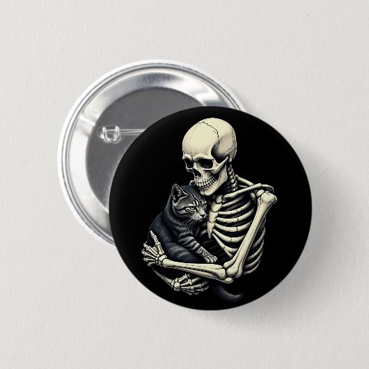Skeleton Hugging Cat Funny Halloween Cat Lover Button (Vorne & Hinten)