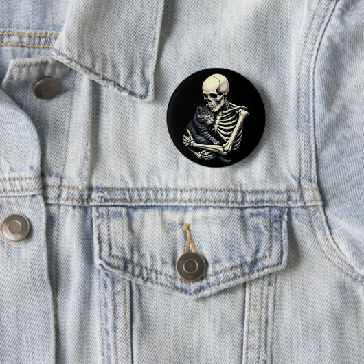 Skeleton Hugging Cat Funny Halloween Cat Lover Button (Beispiel)