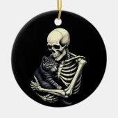 Skeleton Hugging Cat Funny Halloween Cat Lover Keramik Ornament (Vorne)