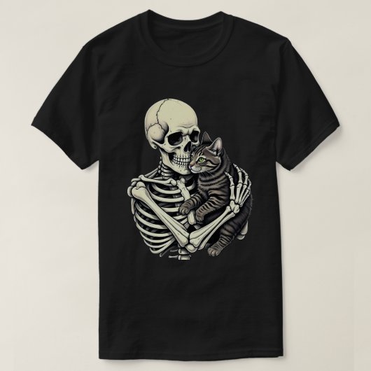 Skeleton Hugging Cat Funny Halloween Cat Lover T-Shirt (Design vorne)