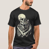 Skeleton Hugging Cat Funny Halloween Cat Lover T-Shirt (Vorderseite)