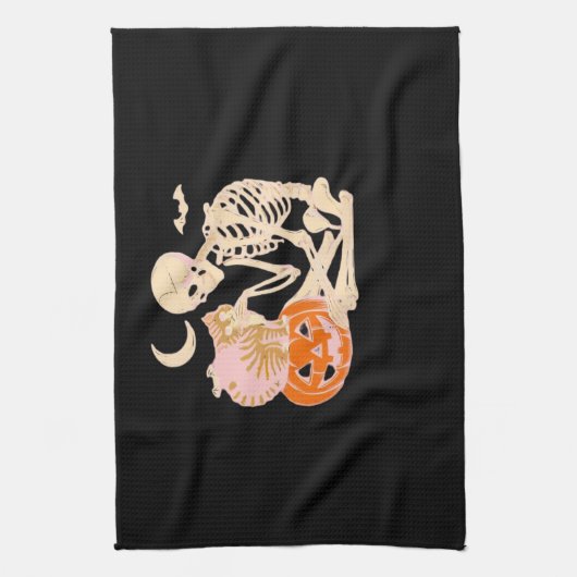 Skeleton Hugging Cat Halloween Cat Lover Cat Class Geschirrtuch (Vertikal)