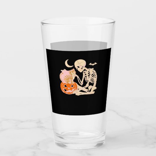 Skeleton Hugging Cat Halloween Cat Lover Cat Class Glas (Vorderseite)
