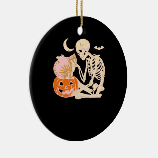 Skeleton Hugging Cat Halloween Cat Lover Cat Class Keramik Ornament (Rechts)