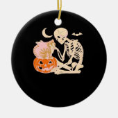 Skeleton Hugging Cat Halloween Cat Lover Cat Class Keramik Ornament (Vorne)