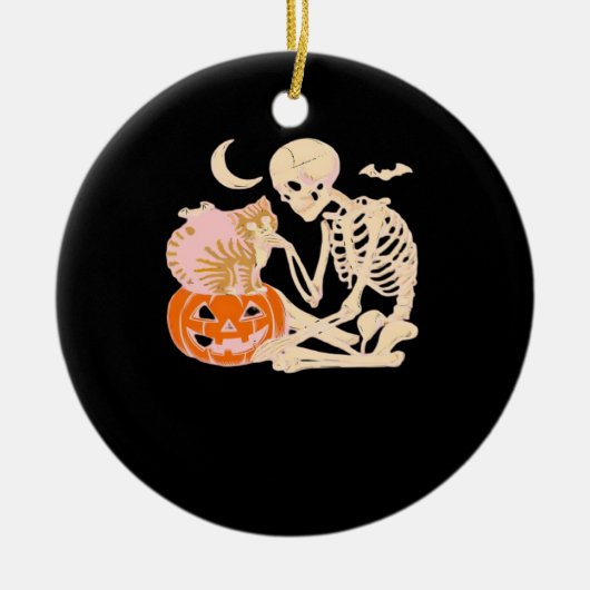 Skeleton Hugging Cat Halloween Cat Lover Cat Class Keramik Ornament (Vorne)