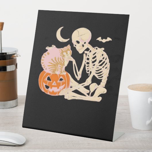 Skeleton Hugging Cat Halloween Cat Lover Cat Class Sockelschild (In Situ)