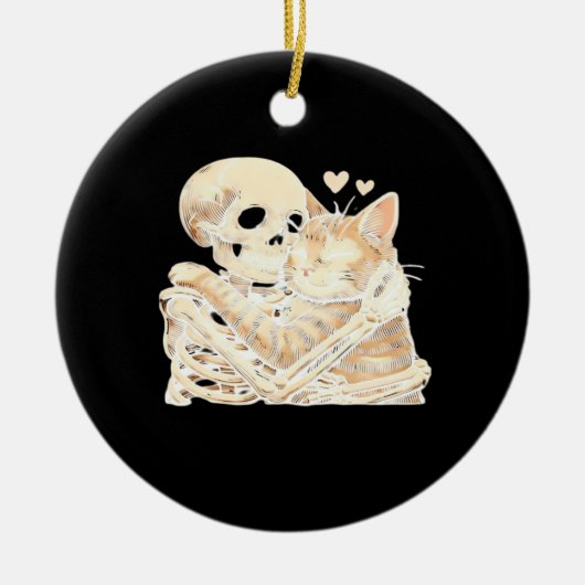 Skeleton Hugging Cat Halloween Cat Lover Cat Mom D Keramik Ornament (Vorne)