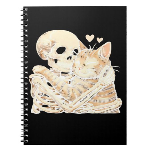 Skeleton Hugging Cat Halloween Cat Lover Cat Mom D Notizblock (Vorderseite)