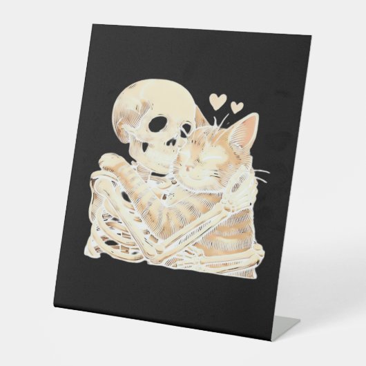 Skeleton Hugging Cat Halloween Cat Lover Cat Mom D Sockelschild (Vorderseite)