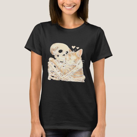 Skeleton Hugging Cat Halloween Cat Lover Cat Mom D T-Shirt (Vorderseite)