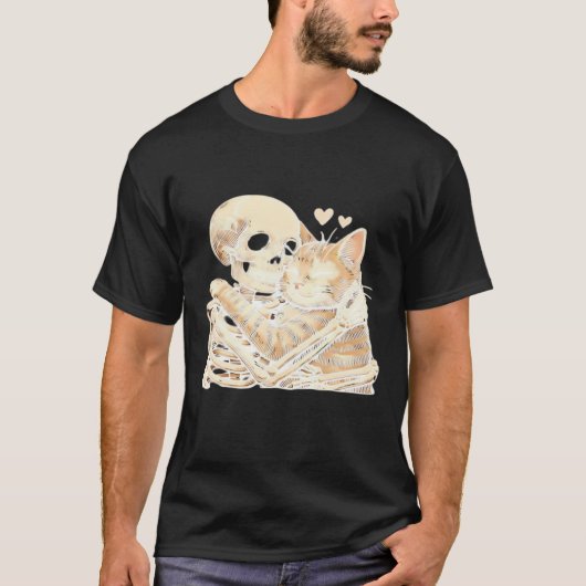 Skeleton Hugging Cat Halloween Cat Lover Cat Mom D T-Shirt (Vorderseite)