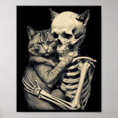 Skeleton Hugging Cat Lover Halloween T-Shirt Funny Poster (Vorne)