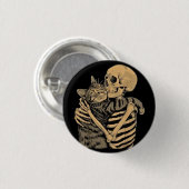 Skeleton Hugging Cat - Niedliches Gothic Cat Lover Button (Vorne & Hinten)