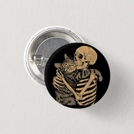 Skeleton Hugging Cat - Niedliches Gothic Cat Lover Button (Vorne & Hinten)