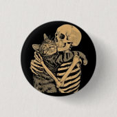 Skeleton Hugging Cat - Niedliches Gothic Cat Lover Button (Vorderseite)