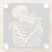 Skeleton Hugging Cat - Niedliches Gothic Cat Lover Glasuntersetzer (Rückseite)