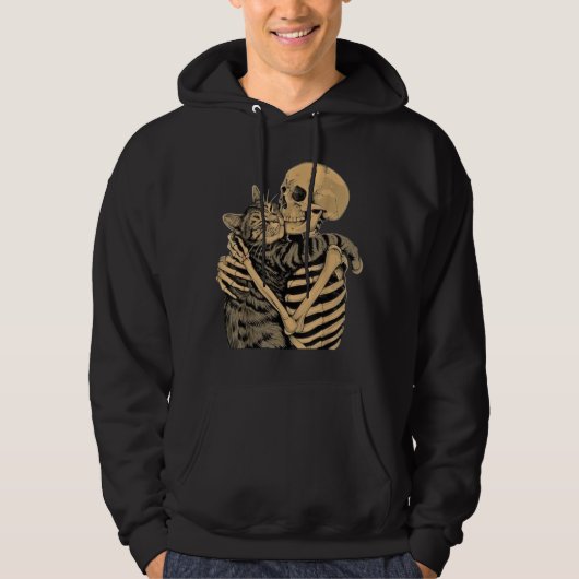 Skeleton Hugging Cat - Niedliches Gothic Cat Lover Hoodie (Vorderseite)