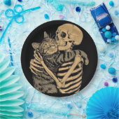 Skeleton Hugging Cat - Niedliches Gothic Cat Lover Pappteller (Party)
