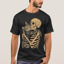 Skeleton Hugging Cat - Niedliches Gothic Cat Lover T-Shirt