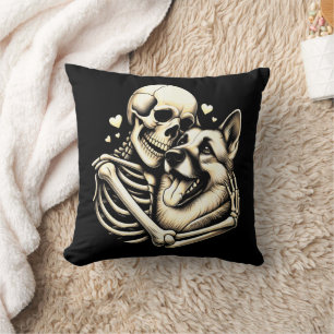 Skeleton Hugging Dog Halloween German Shepherd Kissen