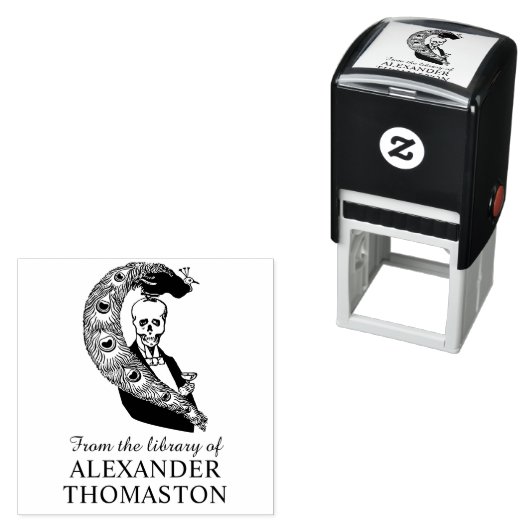 Skeleton in Tuxedo, Buchname der Pfauenbibliothek Permastempel (Beispiel)