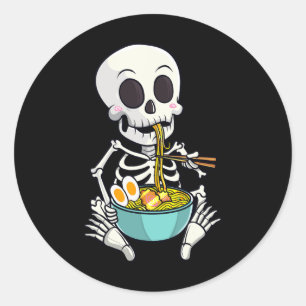 Skeleton Japanese Ramen Noodles Anime Halloween Co Runder Aufkleber