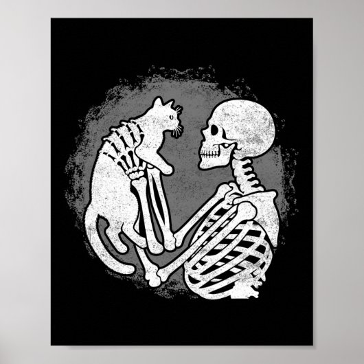 Skeleton Katze Skull Kitty Niedlich Halloween Männ Poster (Vorne)