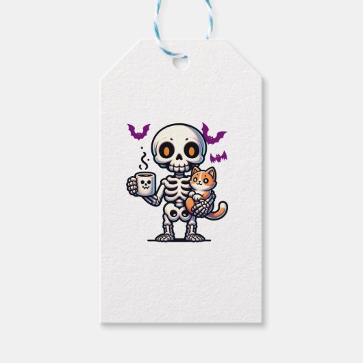 Skeleton Katze und Kaffee spooky Vater und Mutter Geschenkanhänger (Vorderseite)