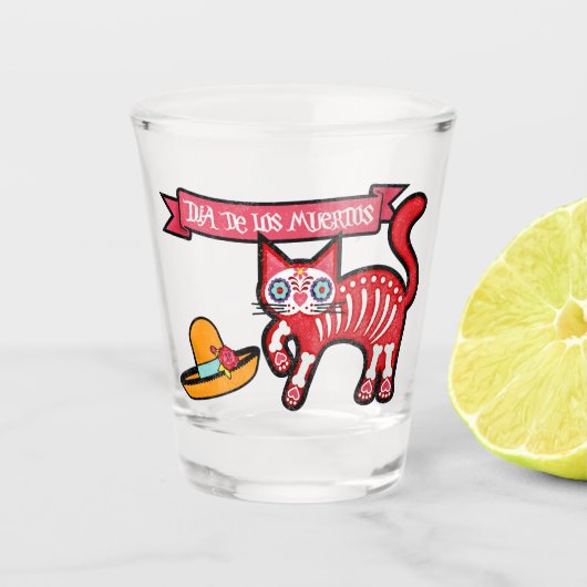 Skeleton Katzen-Tag der Toten Schnapsglas (Vorderseite)