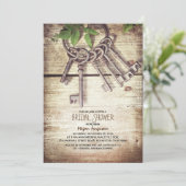 Skeleton Keys Rustic Bridal Shower Einladungen (Stehend Vorderseite)