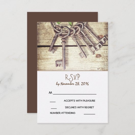 Skeleton Keys Rustic Country Wedding RSVP Card (Vorne/Hinten)