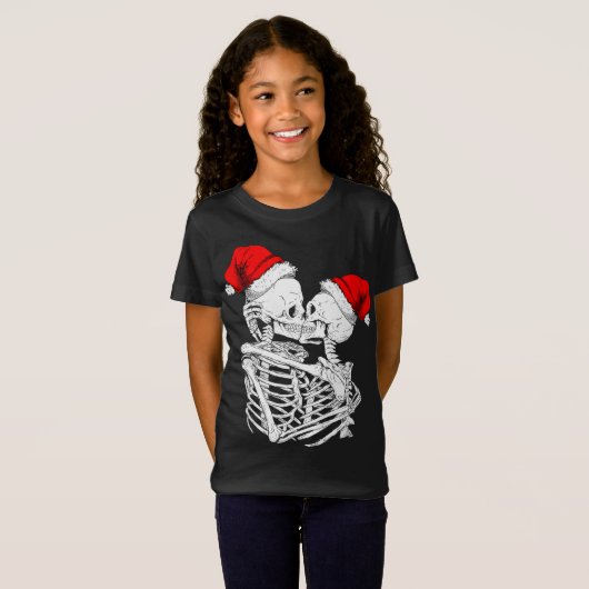Skeleton Kissing Christmas Pajama Cool Skull Bones T-Shirt (Vorne ganz)