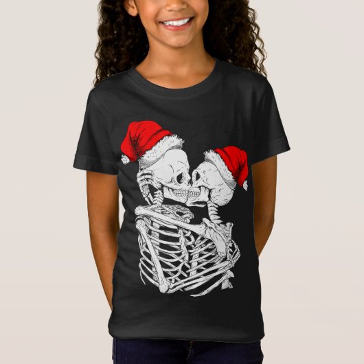 Skeleton Kissing Christmas Pajama Cool Skull Bones T-Shirt (Vorderseite)