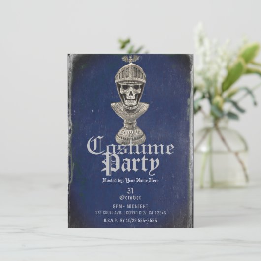Skeleton Knight Blue Halloween Skull Kostüm Party Einladung (Stehend Vorderseite)