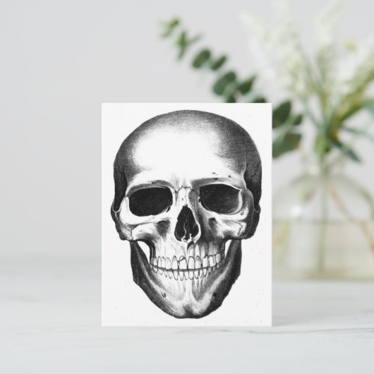 Skeleton Kopf Beängstigendes graues Halloween Postkarte (Stehend Vorderseite)