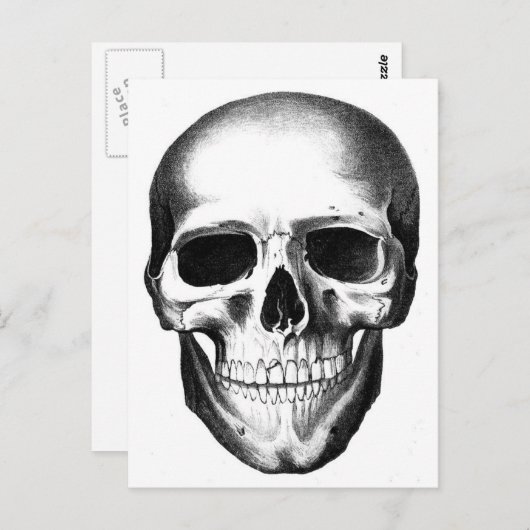 Skeleton Kopf Beängstigendes graues Halloween Postkarte (Vorne/Hinten)
