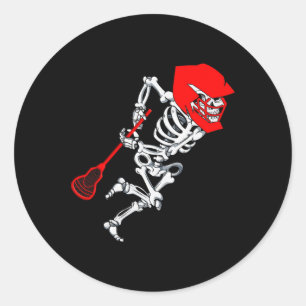 Skeleton Lacrosse Shirt Halloween Runder Aufkleber