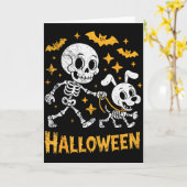 Skeleton Leads Dog Funny Skull Pet For Halloween C Karte (Gelbe Blume)