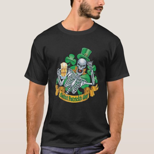 Skeleton Leprechaun With Shamrock Beer For St Patr T-Shirt (Vorderseite)