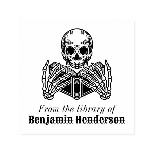 Skeleton Lesen eines Buches #2S Bibliotheksnamens Permastempel (Design)