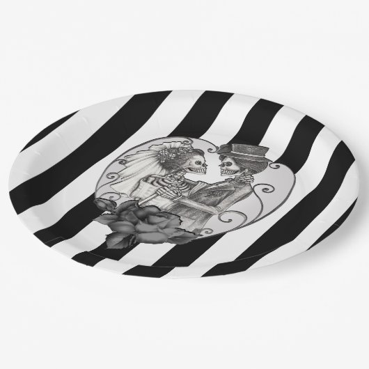 Skeleton Liebe Ehetanz Gotische Hochzeit Pappteller (Schrägansicht)