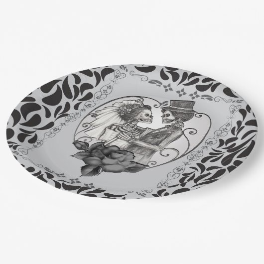 Skeleton Liebe Ehetanz Gotische Hochzeit Pappteller (Schrägansicht)