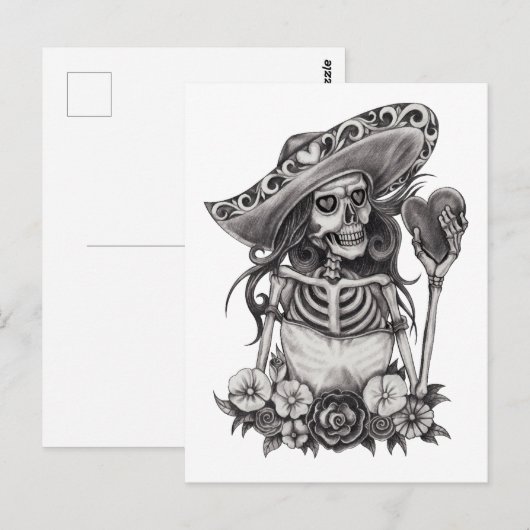 Skeleton Liebe Herz Postkarte (Vorne/Hinten)