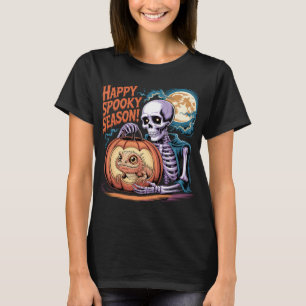 Skeleton & Lizard Pumpkin Halloween Art T-Shirt