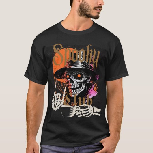 Skeleton Man Enjoying Coffee T-Shirt (Vorderseite)