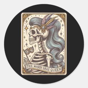 Skeleton Mardi Gras Queen Tarot Card Fett Dienstag Runder Aufkleber